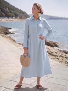 Faunlyn Women's Casual Button Half-Placket Striped Dress Fall Dresses For Women - Multicolor - View 3