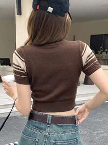 DAZY 女款字母刺繡圖案休閒日常針織上衣 - 咖啡棕 - 查看 2