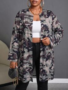 Slaydiva Plus Size Autumn Casual Cowgirl Camouflage Print Jacket Fall Travel Office Olive Green - Green - View 10
