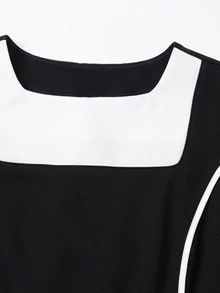 Celisse Ropa de otoño para mujeres Vestido largo casual de fiesta con bloques de color para mujer - Blanco y Negro - Ver 7