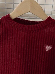 Elladie kids Young Girl Wine Red Knit Long Sleeve + Plaid Asymmetrical Skort (Includes Hat) Set Suitable For Late Autumn, Early Winter, Early Spring - Burgundy - View 5