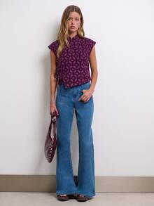 Nöista Atasan Lengan Pendek Asimetris Motif Geometris. Musim Panas, Gugur, Gaya Kasual Chic, Jalan-jalan, Pesta. - Purple - View 3