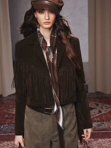 Anewsta Women's New Fashion Casual Brown Tassel Jacket - Brown - View 6