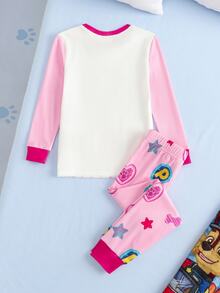 SHEIN | PAW Patrol 女童卡通印花長袖上衣與長褲休閒日常居家睡衣套裝 - 粉色 - 查看 2