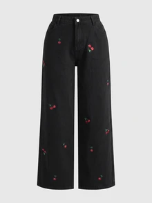 SHEIN MOD Plus Size Casual Straight Leg Denim Jeans, Blue - Black - View 1