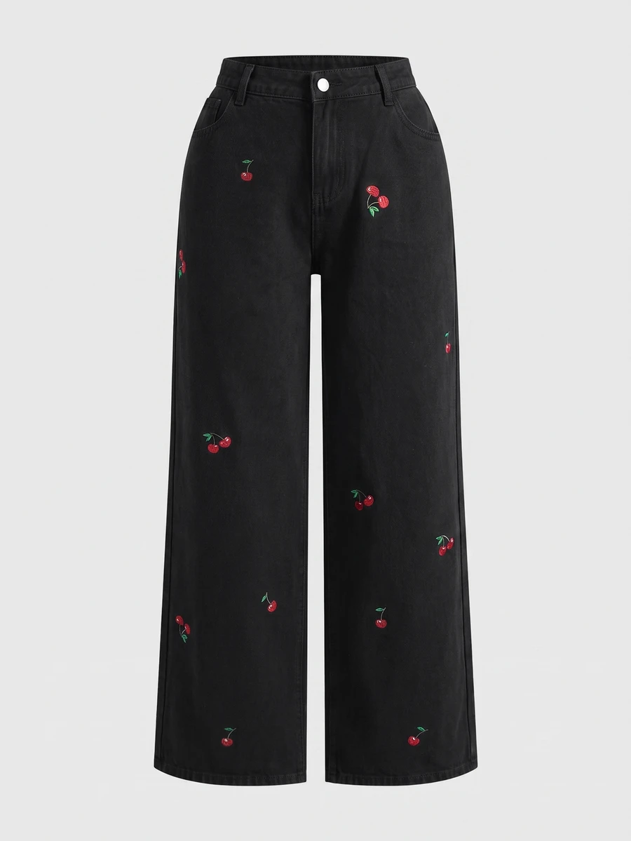 SHEIN MOD Plus Size Casual Straight Leg Denim Jeans, Blue - Black - View 1
