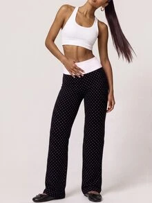 SHEIN BAE Women's Polka Dot Colorblock Casual Daily Sports Tight Leggings - Black - View 6