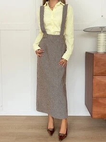 DAZY Women's Autumn Casual Plaid Suspenders Skirt - Khaki - View 3