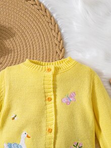 LMoss Kids 女嬰秋冬可愛針織卡通圖案連身褲長褲套裝爬行服 - 黃色 - 查看 4