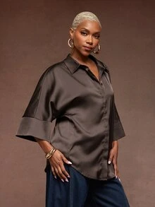 Vixey Women's Elegant Elegant Single-Breasted Business Shirt, Office Work Wear, Business, Daily, Elegant - Coffee Brown - View 4