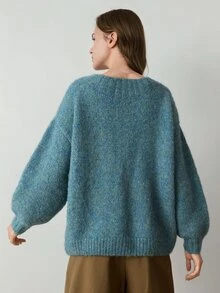 Dazy-Less Women's Wool Solid Color Casual Versatile Daily Long Sleeve Sweater - Blue Power - View 2