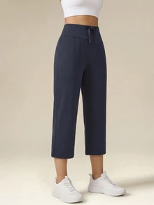 OutZeal Women Sports Pants Solid Color Yoga Casual Studio Natural Soft High Waist Straight Leg Cropped Active Bottom Summer Spring - Navy Blue - View 10