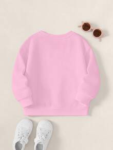 TOM & JERRY X SHEIN Young Girl Cartoon Print Crew Neck Fleece Sweatshirt - White - View 2