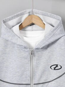 2pcs Teen Grey Jacket & Sweatpants Set With Graphic Print, Suitable For Autumn/Spring Outdoor Wear - Grey - View 6
