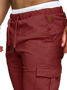 Manfinity Roughcore Men's Casual Drawstring Waist Pocket Cargo Pants - Burgundy - View 6
