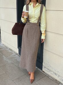 DAZY Women's Autumn Casual Plaid Suspenders Skirt - Khaki - View 5