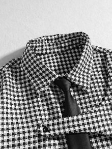 ROMWE MEN Men's Loose Plaid Shirt With Tie - Multicolor - View 2