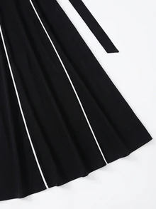 Celisse Ropa de otoño para mujeres Vestido largo casual de fiesta con bloques de color para mujer - Blanco y Negro - Ver 6