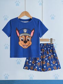 SHEIN | PAW Patrol Young Boy Round Neck Short Sleeve T-Shirt And Shorts Set - Blue - View 1