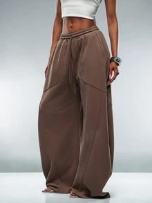 Denimoi Wide Leg Relaxed Fit Sweatpants Loungewear Cozy Fall Cold Weather Fashionable Streetwear Baggy - Brown - View 4