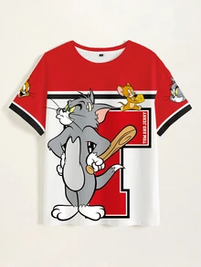 TOM & JERRY X SHEIN 女款時尚可愛卡通印花短袖T恤 - 白色 - 查看 3