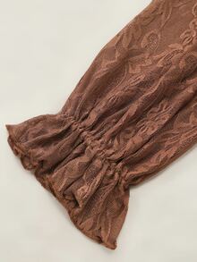 Linhara CURVE Plus Size Elegant Textured Lace Fashion Dress - Brown - View 3