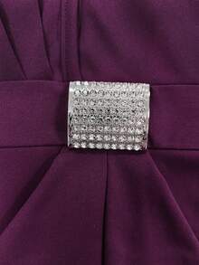 Formidée Plus Size Women's Solid Color Overlap V-Neck Ruffle Sleeve Fitted Elegant Mermaid Dress - Purple - View 5