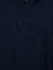 Manfinity RebelGame Men's Casual Versatile Solid Color Letter Embossed Sweatshirt - Blue - View 6