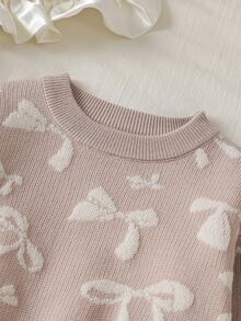 Casual Jacquard Bow Pattern Young Girl) Sweater Set - Camel - View 6