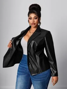 Maweii Jaket Kulit Hitam Wanita Ukuran Besar, Lapisan Dalam Renda untuk Tampilan Elegan dan Mewah di Musim Dingin. - Hitam - View 5