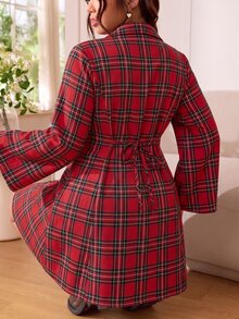 Solflare Plus Size Women's Plaid Pleated Casual Everyday Summer Dress - Hot Pink - View 1