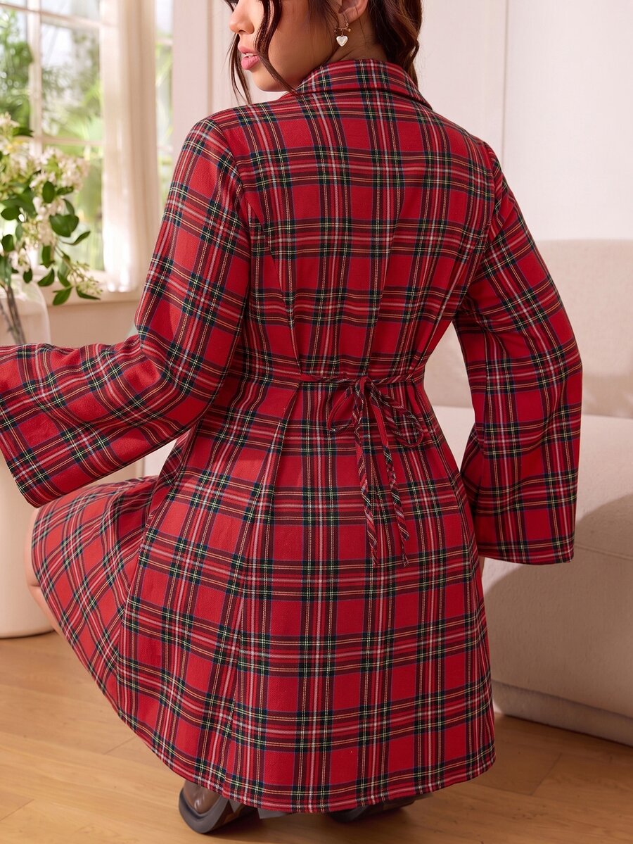 Solflare Plus Size Women's Plaid Pleated Casual Everyday Summer Dress - Hot Pink - View 1