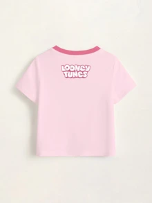 LOONEY TUNES X SHEIN Baby Girl Cartoon Print Casual Daily Short Sleeve T-Shirt - White - View 8