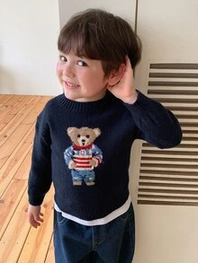 Dazy Kids Infant/Toddler (Boy) Round Neck Long Sleeve Autumn/Winter Korean Style Sweater - Blue - View 4