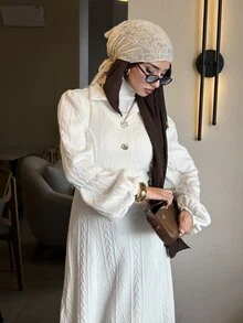 Solavon New Design Elegant Collar Waist-Flattering Slimming Knit Daily Versatile Base Layer Long Dress - Beige - View 5