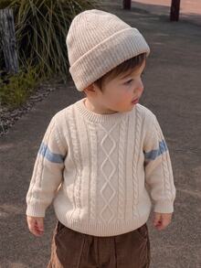 SHEIN Young Boy Colorblock Round Neck Casual Daily Long Sleeve Sweater Autumn Winter - Khaki - View 8