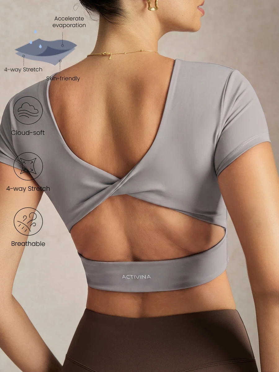 Activina Women's Short Sleeve Backless Sports T-Shirt & Tank Top - Light Grey - View 1