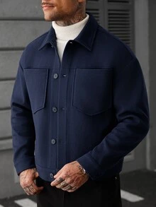 SLATEMANN 男士單排扣休閒百搭日常穿著大衣 - 藏蓝色 - 查看 1