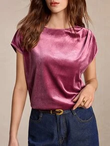 BizChic Women's Summer Casual Solid Color Short Sleeve Shirt - Pink - View 1