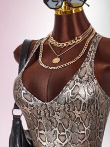 Amplova Women's Sexy Snake Print Bodycon Dress - Brown - View 10