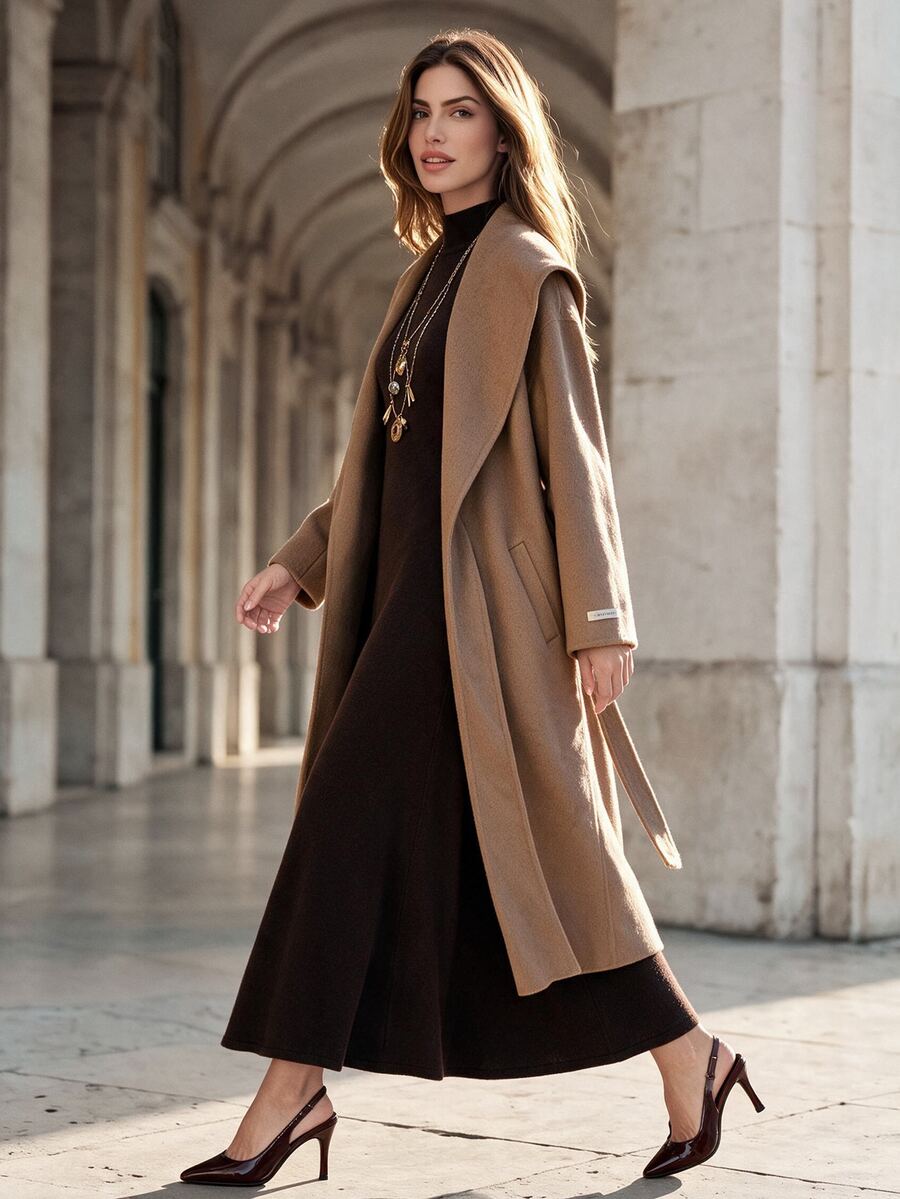 Anewsta Women's Handmade Double-Sided Wool Long Coat - Grey - View 1