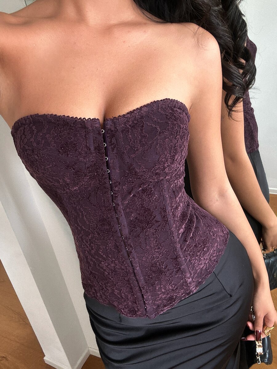 Aloruh Women's Chic Fall/Winter Violet Strapless Corset Top, Backless Crop Top, Tight Bustier, Mesh Knit, Club Wear, Night Out, Rave Party, Casual Sexy