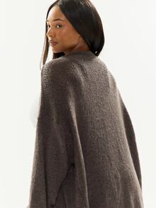 MUSERA Grey Plus Size Ballon Sleeve Maxi Length Cardigan Knitwear Casual Cool Fall Winter Autumn - Grey - View 4