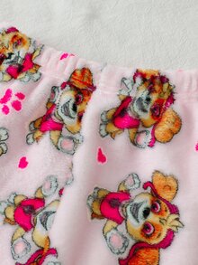 SHEIN | PAW Patrol GraphicGems 秋冬雙面法蘭絨女童幼兒居家服 2 件套，可愛卡通聯名印花圖案，精緻小狗刺繡，粉色長袖上衣搭配滿版小狗印花長褲 - 粉色 - 查看 8