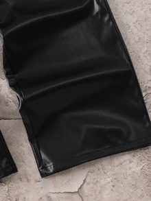 SHEIN 青少年男孩時尚寬鬆PU材質口袋長褲，適合戶外旅行 - 黑色 - 查看 4