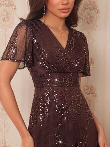 Amorya Women's Elegant Party Sequin Midi Dress - Brown - View 4