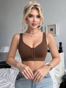 SHEIN 5pcs/Set Women's Front Closure Wire-Free Bras - Multicolor - View 3