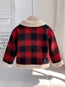 SHEIN 女嬰秋冬可愛百搭拼色保暖內裡人造毛皮外套 - 彩色 - 查看 2