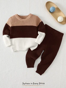 Cozy Pixies Bộ 2 món cho bé trai gồm áo len chui đầu dệt kim mềm cổ tròn tay dài và quần dài cạp chun cho mùa thu đông, đa năng và thoải mái - Nhiều màu - Xem 7