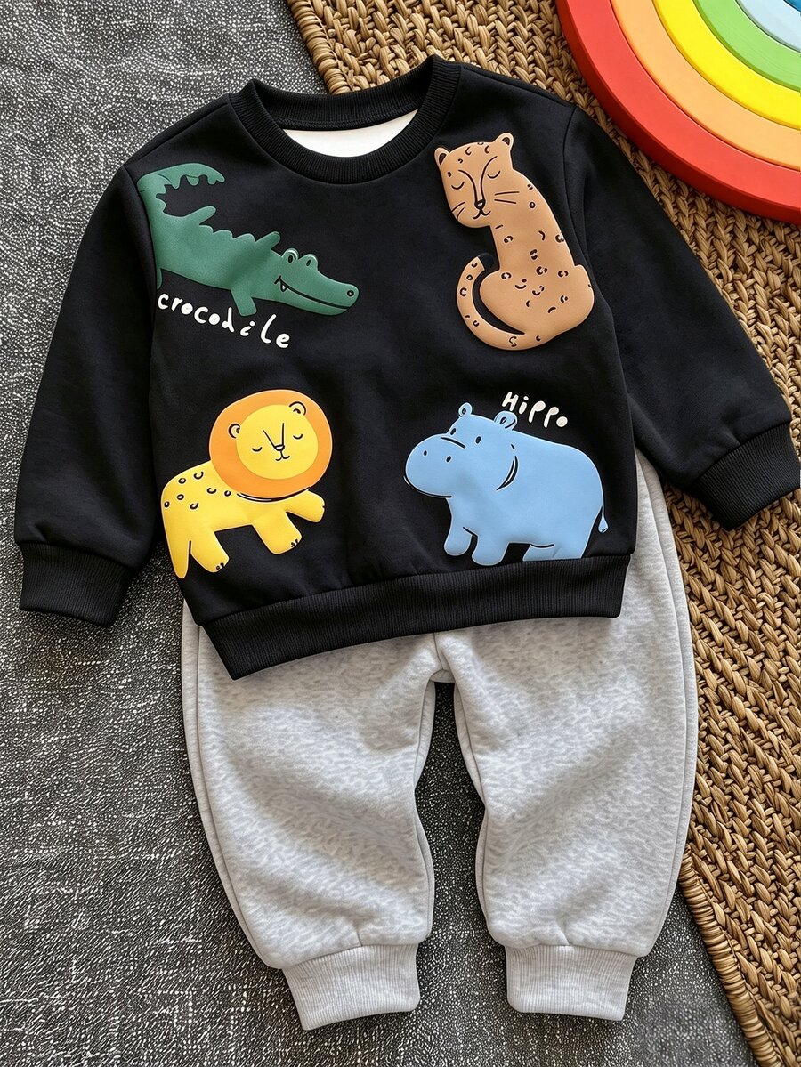兒童嬰幼兒圓領休閒套頭秋季運動衫 - 彩色 - 查看 1